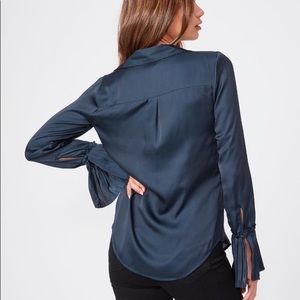 Banana Republic Silky Navy Blouse with Sleeve Bow Details